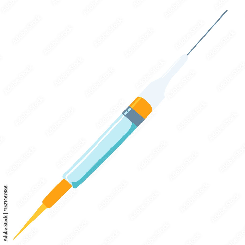 Fototapeta premium Isolated Syringe with Needle for Medical Injection Vaccine with Orange Accents on White Background Represents Healthcare and Immunization