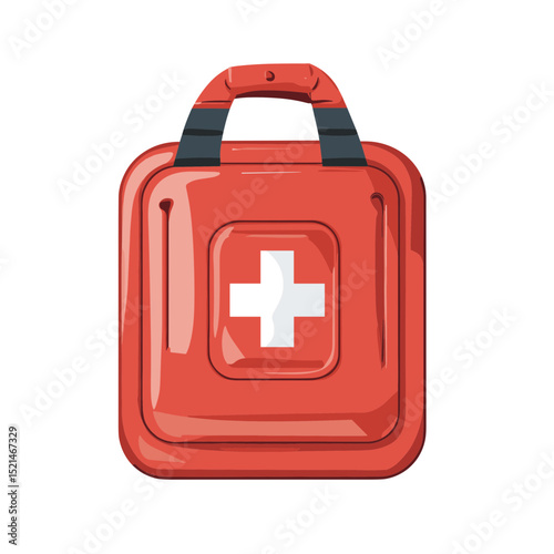 Isolated Red First Aid Kit with White Cross on White Background Emergency Medical Supplies for Healthcare and Safety