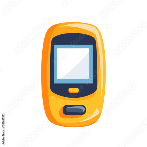 Isolated Retro Style Yellow Mobile Cellphone with Blue Screen on White Background