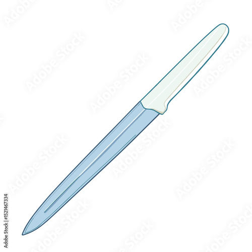 Isolated Shiny Silver Knife with Pointed Blade on White Background Featuring Metal Handle and Sharp Edges Illustration