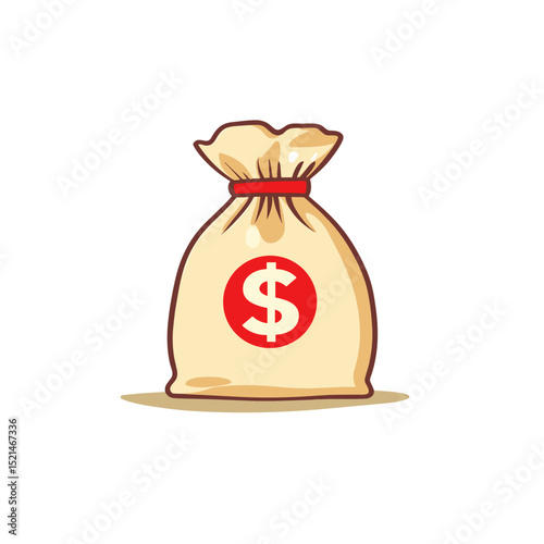 Isolated Sack of Money with Red Ribbon and Dollar Sign on White Background Depicts Financial Concept
