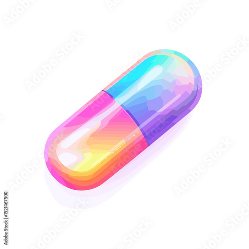 Isolated Translucent Capsule with Iridescent Rainbow Colors on White Background