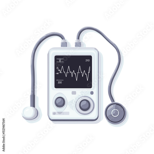 Isolated White and Gray Pixelated Portable Audio Device with Headphones for Personal Entertainment