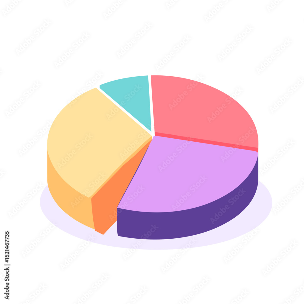 Obraz premium Isometric Pie Chart with Pastel Colors Showing Data Segments and Proportions for Business Analytics Illustration on White Background