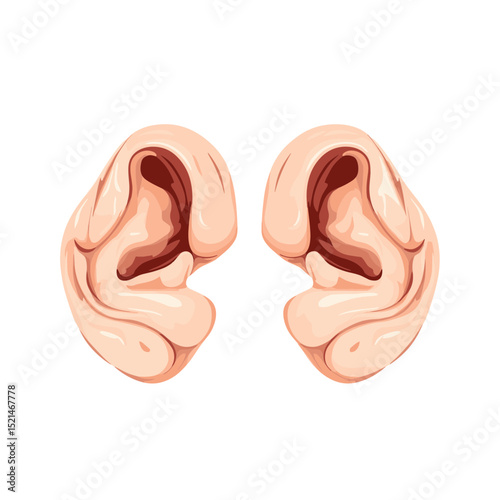 Isometric Pixel Art Ears Showing Human Anatomy Structure Hearing Sense Organ in Isolated White Background