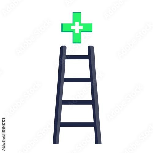 Ladder Leading to Green Cross Symbolizing Success and Growth on White Background