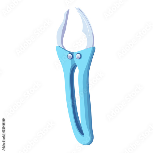 Light Blue Gardening Pruner Tool with White Curved Blade Illustration on White Background