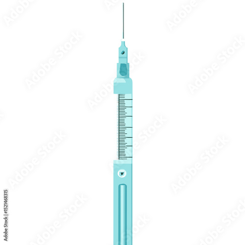Light Blue Syringe Detail with Needle and Incremental Measurement on White Background for Medical and Healthcare Treatment and Prevention