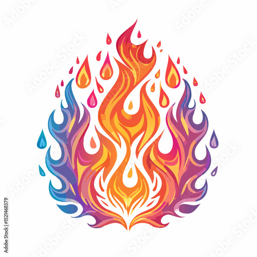 Vector design set, flames and fire, acid neo tribal shapes, y2k elements and abstract illustrations in gothic style, gothic and acid tattoos and print templates