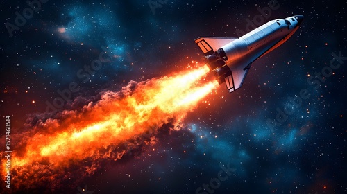 Space Shuttle Launch Fiery Ascent Through Cosmic Nebula Starry Night