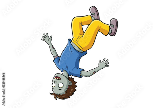 Cartoon Zombie Illustration A Hilarious Undead Character Design, Perfect for Halloween, Games, or Comics - Funny Zombie Falling Backwards