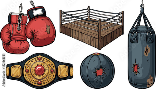 Rustic Cartoon Boxing Elements Set