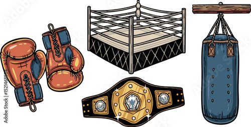 Rustic Cartoon Boxing Elements Set