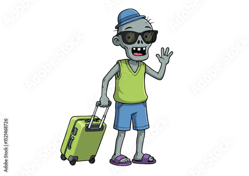 Undead Vacationer A Zombie's Summer Getaway Illustration - Fun, Spooky, and Whimsical Cartoon Character Design