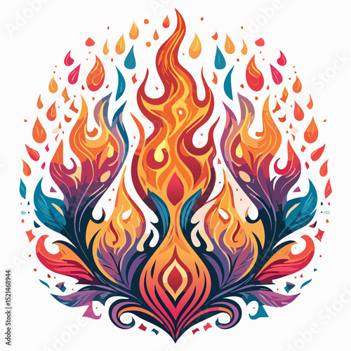 Vector design set, flames and fire, acid neo tribal shapes, y2k elements and abstract illustrations in gothic style, gothic and acid tattoos and print templates