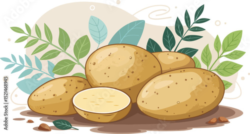 Potato Illustration with Natural Background vector design