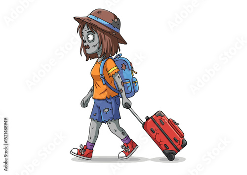 Undead Explorer A Zombie Girl's Globetrotting Adventure – Spooky Travel Illustration