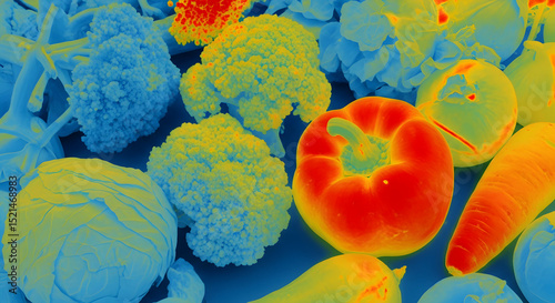 Vibrant Vegetables Arrangement Exhibiting Colorful Thermal Imaging Effects