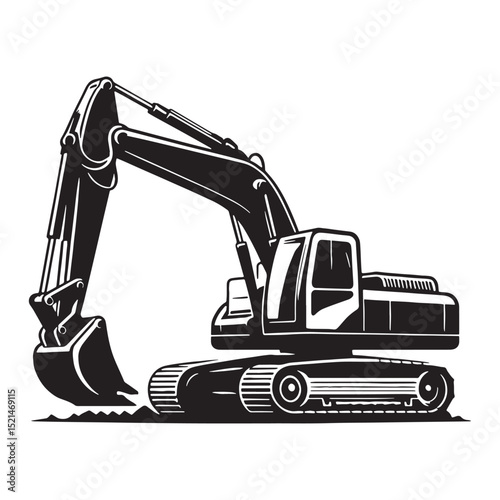 Earthmover Excavator silhouette on rugged ground – Excavator illustration – Minimalist Excavator vector – Vehicle silhouette

