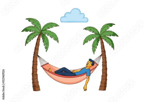 Relaxing in a Hammock Under Palm Trees A Tropical Getaway Illustration