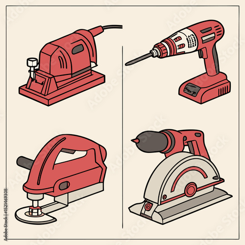 vector illustration of a set of electric tools