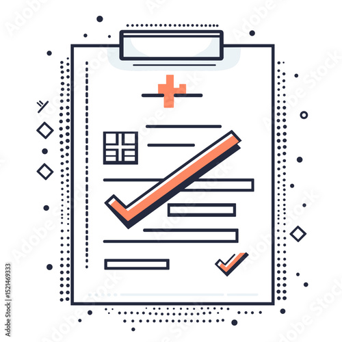 Medical Clipboard with Checklist and Orange Checkmarks on White Background