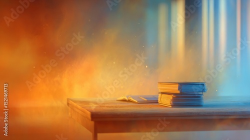Fading office desk in the form of a heat mirage, concept of burnout and overwork,