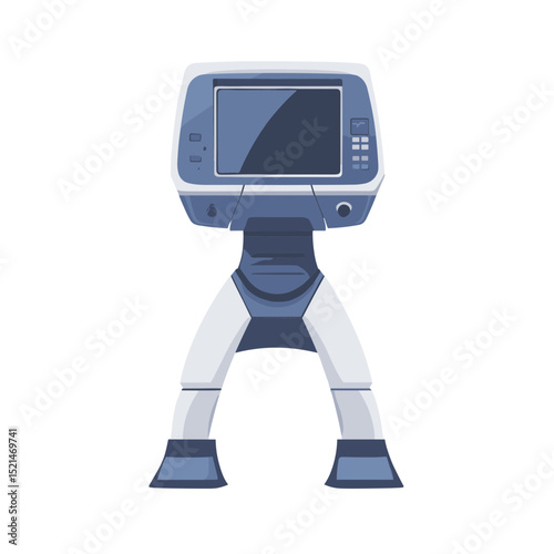 Medical Diagnostic Monitor with Blue Screen and White Stand Isolated on White Background