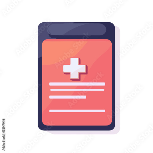 Medical Health Record Card in Red and Blue with White Cross Isolated on White Background for Healthcare Concepts