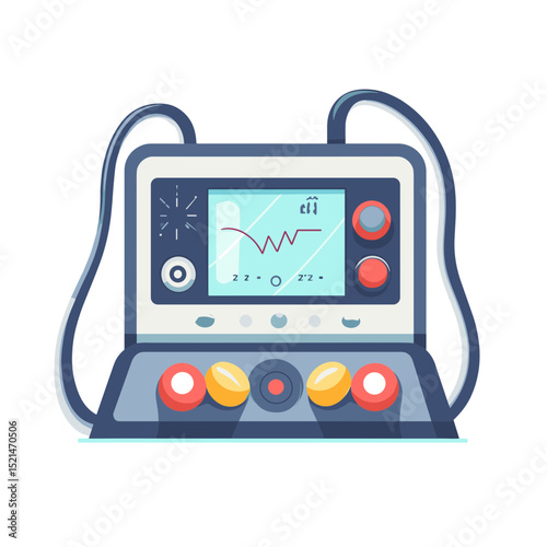 Medical Monitor Machine with Blue Screen Displaying Heart Rate Waveforms and Diagnostic Tools on White Background