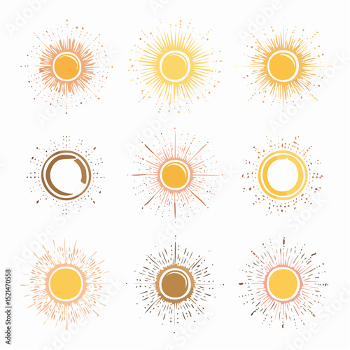 Vector set of linear boho icons and symbols - sun logo design templates and pritns - abstract design elements for decoration in modern minimalist