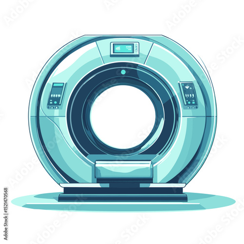 Medical Mri Scan Machine in Light Blue Tone Illustration with Technological Design and Clinical Diagnostic Equipment on White Background