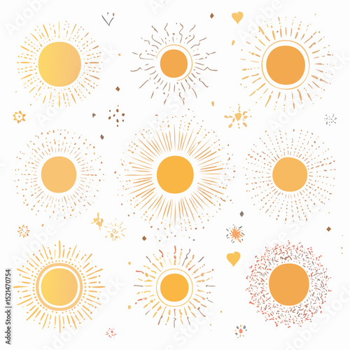 Vector set of linear boho icons and symbols - sun logo design templates and pritns - abstract design elements for decoration in modern minimalist