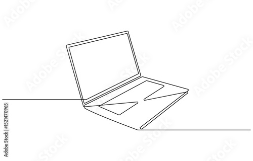 Continuous line drawing of a computer monitor. Linear background of laptop sign. Continuous line drawing, drawing of laptop in one line style isolated.