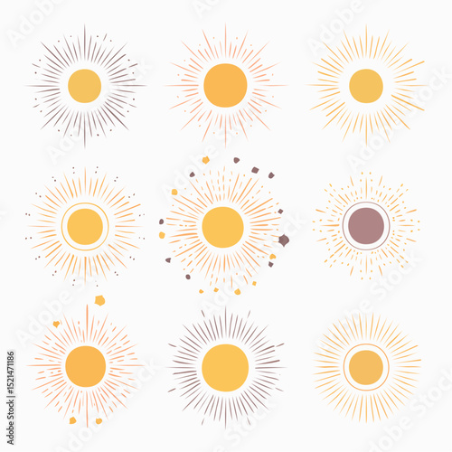 Vector set of linear boho icons and symbols - sun logo design templates and pritns - abstract design elements for decoration in modern minimalist