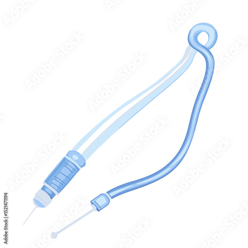 Medical Syringe with Needle for Injection in Light Blue Color Palette on White Background for Healthcare and Science Related Themes