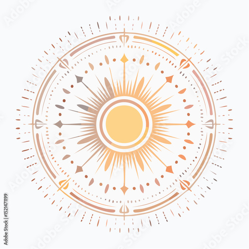 Vector set of linear boho icons and symbols - sun logo design templates and pritns - abstract design elements for decoration in modern minimalist