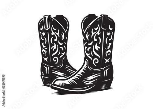 Cowboy boots Silhouette Black Vector