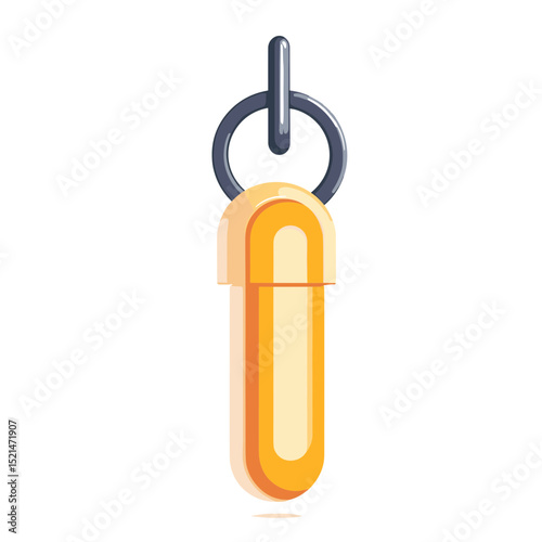 Minimalist Yellow Keychain with Metal Ring on White Background Vector Illustration