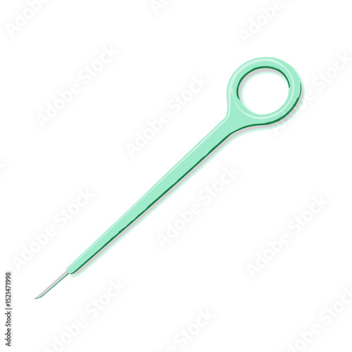 Mint Green Surgical Needle with Loop Handle Isolated on White Backdrop for Medical Procedures and Healthcare Instrument Close Up
