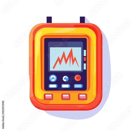 Orange and Yellow Digital Meter with Screen Displaying a Waveform on a White Background Flat Design