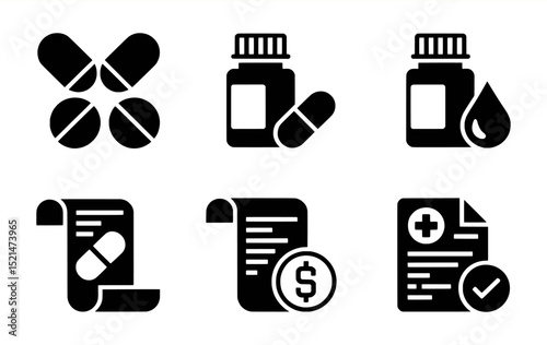 Medical icons pills bottles prescription healthcare costs