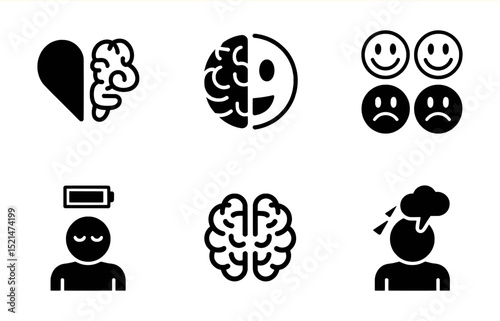 Mental health icons brain heart emotions stress