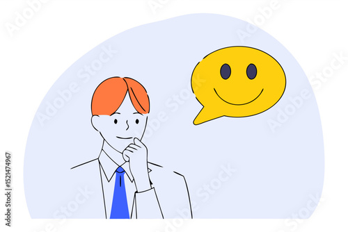a male figure with light skin, short brown hair, and simple facial features including two small black dots for eyes and a curved line for a mouth, giving a friendly expression.