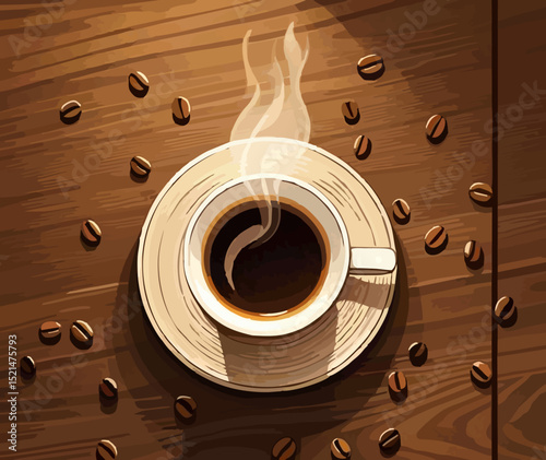 Modern Vector Coffee Cup with Beans and Warm Lighting