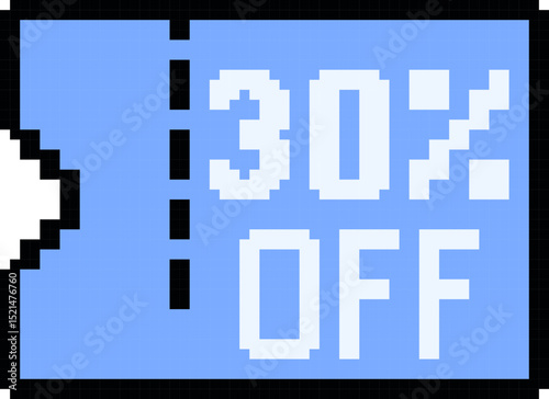 vector pixel illustration of 30% Discount Coupon