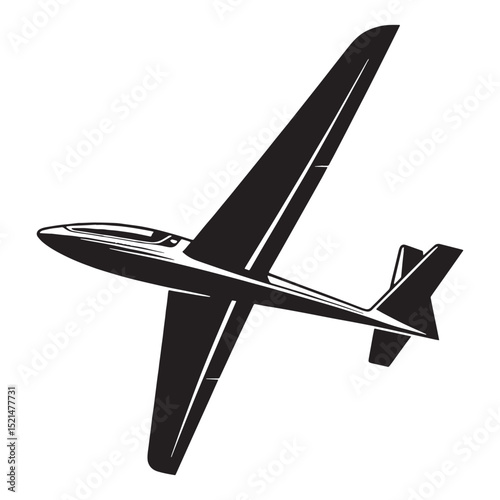 Silent Flight Glider silhouette with sharp edges – Glider illustration – Minimalist Glider vector – Vehicle silhouette

