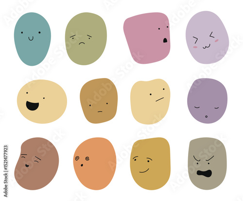 Set of emoji collection. different cute expression with neutral color. expressive facial flat vector emojis isolated on background