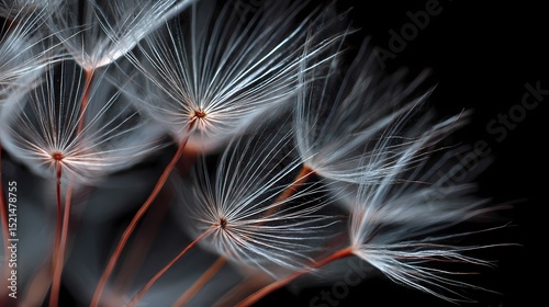 Delicate Dandelion Seeds in Stunning Close-Up Against Black Background