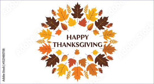 Happy Thanksgiving Greeting Surrounded By Colorful Autumn Leaves Vector Illustration Background